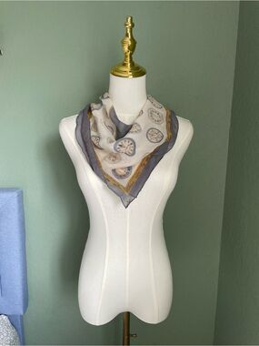 Liz Claiborne Vintage Y2K Millennium Silk Scarf Sheer Clock Print Gray Cream